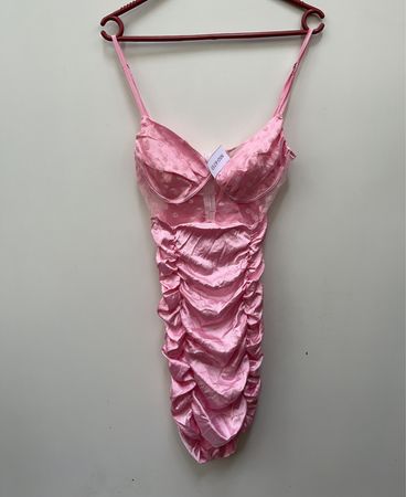 Pink Ruched Floral Mini Dress