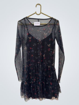 Stradivarius Floral Print Mesh Mini Dress