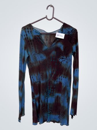 Blue and Black Tie-Dye Long-Sleeve Top