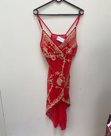 Red Dress with Gold Embroidery