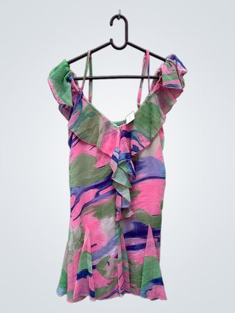 Blouse with Pink, Green, and Blue Pattern