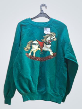 Green Sweatshirt with Rocking Horse Design