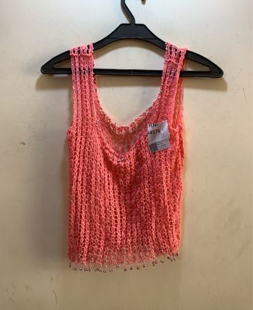 Pink Crochet Tank Top with Beads