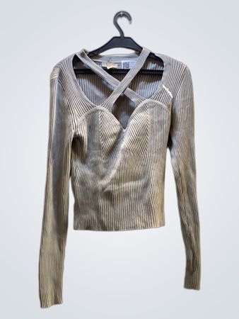 Gray Ribbed Long-Sleeve Top