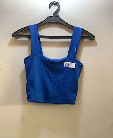 Blue Ribbed Cropped Top