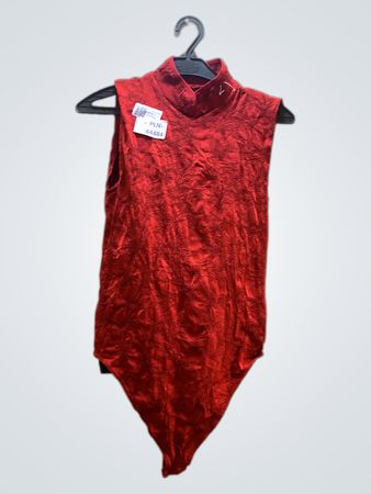 Red Floral Embroidered High Collar Bodysuit