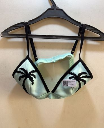 Mint Green Bikini Top with Black Palm Trees