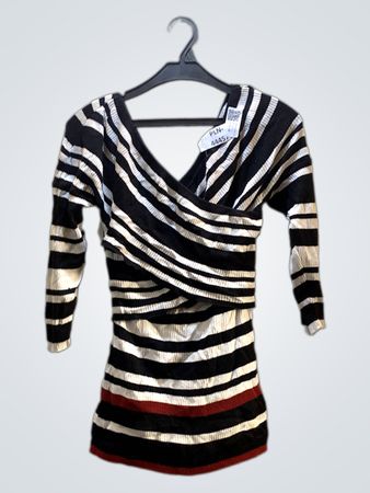 Unbranded Black and White Striped Wrap Knit Top