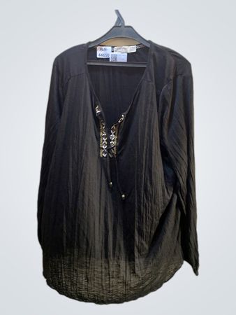 Faded Glory Black Embroidered Long Sleeve Blouse