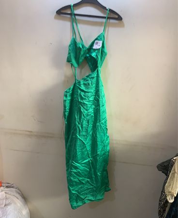 Unbranded Green Satin Cut-Out Mini Dress