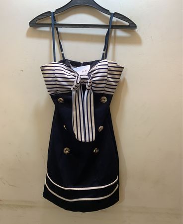 Navy Blue and White Striped Dress