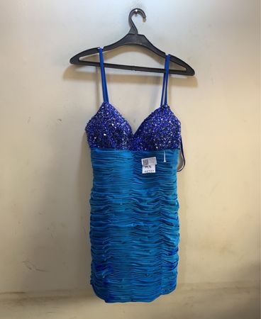 Blue Sequined Ruched Dress