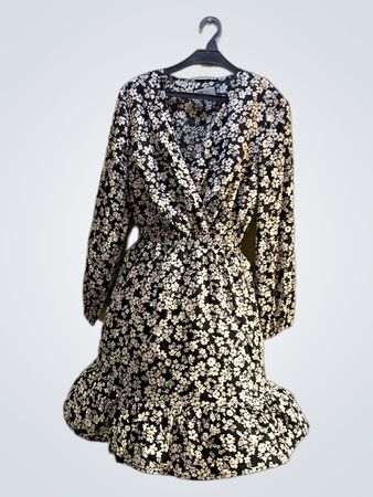 Unbranded Black and White Floral Wrap Dress