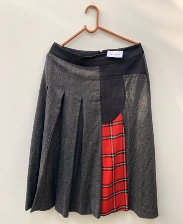 Unbranded Patchwork Plaid Midi Skirt