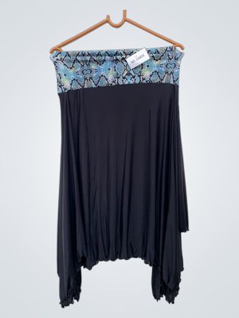 Black Skirt with Blue Snakeskin Pattern Waistband