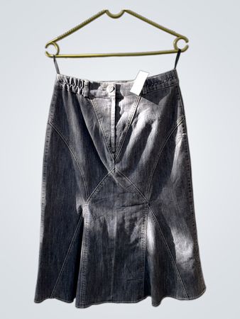 Gray Denim Skirt with Floral Embroidery