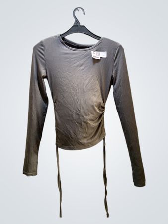 Gray Long-Sleeve Top with Drawstrings