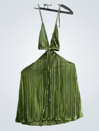 Green Pleated Halter Top