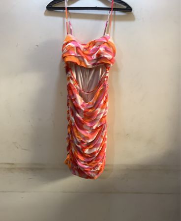 Women's Pink Orange Ruched Bodycon Dress