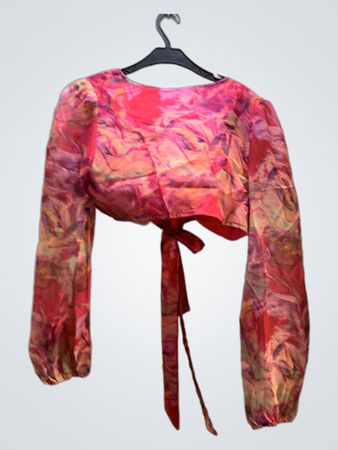 Pink Floral Tie Front Top
