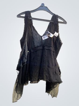 Mango Black Sheer Ruffled Cami Top