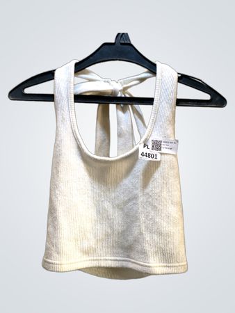 White Ribbed Tie-Back Top