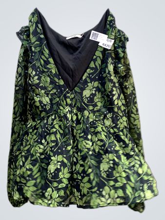 Zara Green Leaf Print Off-Shoulder Blouse