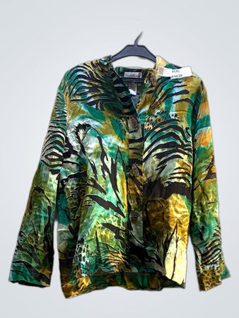 Draper's & Damons Green Yellow Black Abstract Pattern Shirt