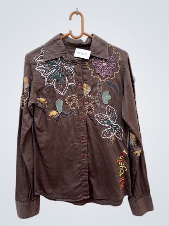 Brown Embroidered Floral Shirt