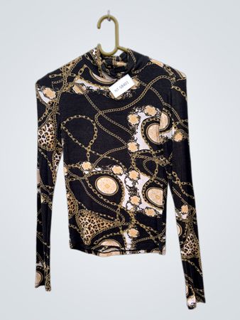 Gina Tricot Black Chain Leopard Print Long Sleeve Turtleneck Top