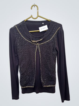 Black Long-Sleeve Top with Sequined Panel