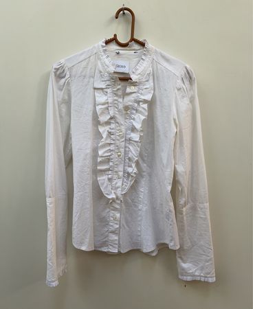 White Ruffled Button-Up Shirt