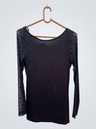 Black Long-Sleeve Top with Sheer Sleeves