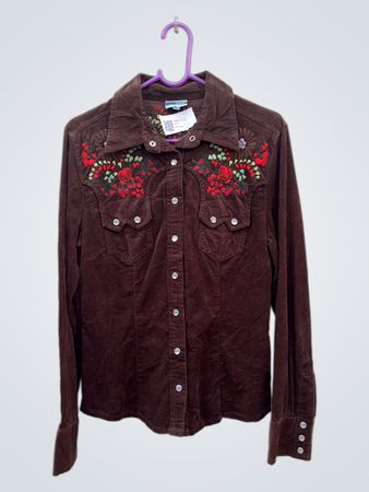 Oasia Brown Embroidered Corduroy Shirt
