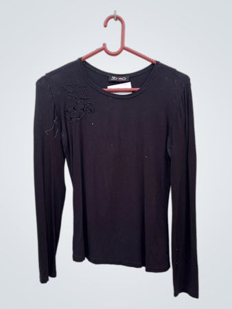 Black Long-Sleeve Blouse with Embellishments