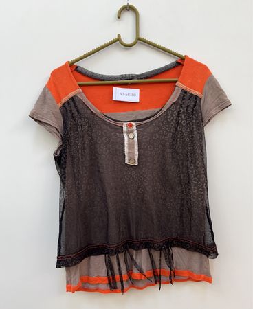 O.K.S Damen Orange- und Schwarze Bluse