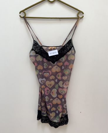 Sheer Heart Patterned Camisole with Lace Trim