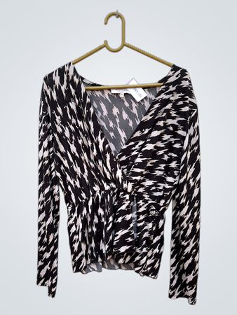 Morgan Black and White Zigzag Wrap Blouse