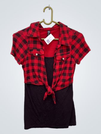 Red and Black Plaid Shirt Dress