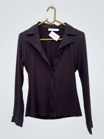 Anne Fontaine Black Long-Sleeve Collared Shirt