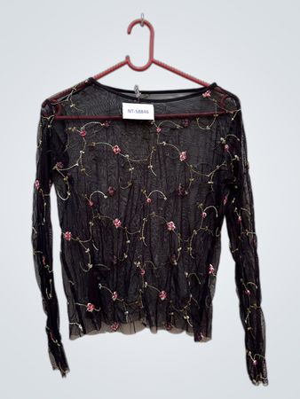Sheer Black Floral Long-Sleeve Top