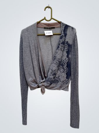 Gray Long-Sleeve Top with Lace Detail