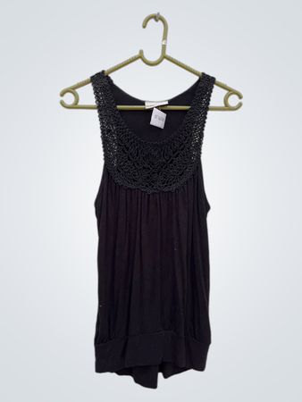 Black Lace Trim Tank Top