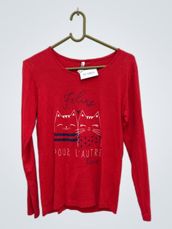 Red Long Sleeve Shirt with Cat Graphic