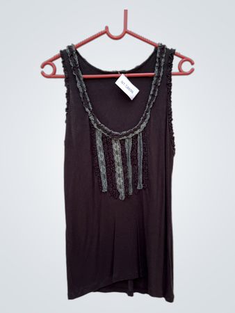 Black Sleeveless Top with Gray Accents