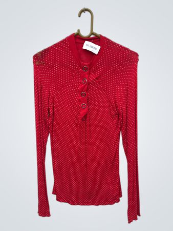 Rotes Polka-Dot Langarmoberteil