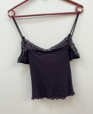 Schwarz Spitzenbesatz Spaghetti-Top