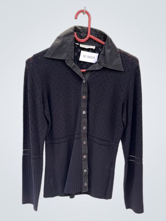 Schwarzer Langarm-Button-Up-Cardigan
