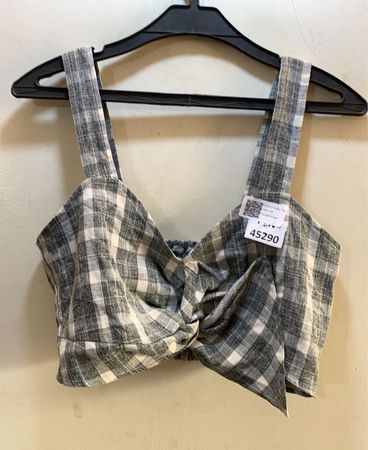 Grau Karierte Cropped Bluse