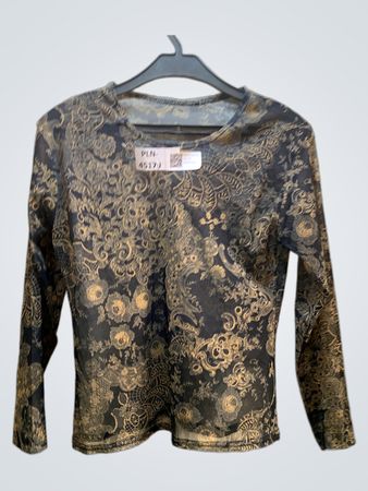 Langärmliges gold- und schwarzblumiges Oberteil